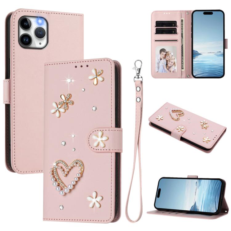 Ốp điện thoại da thuần chay hai lớp họa tiết hoa trái tim ZS01 kèm dây đeo tay, dành cho iPhone 13 Pro, dành cho iPhone 12 / 12 Pro, dành cho iPhone 12 Pro Max, dành cho iPhone 11 Pro Max, dành cho iPhone 11, dành cho iPhone 11 Pro