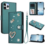 Ốp điện thoại da thuần chay hai lớp họa tiết hoa trái tim ZS01 kèm dây đeo tay, dành cho iPhone 13 Pro, dành cho iPhone 12 / 12 Pro, dành cho iPhone 12 Pro Max, dành cho iPhone 11 Pro Max, dành cho iPhone 11, dành cho iPhone 11 Pro