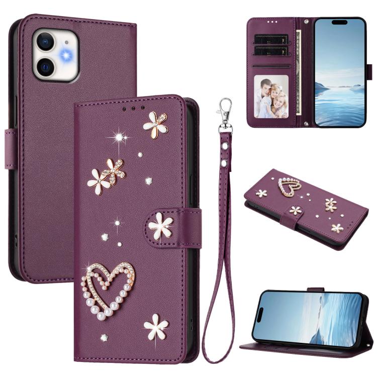 Ốp điện thoại da thuần chay hai lớp họa tiết hoa trái tim ZS01 kèm dây đeo tay, dành cho iPhone 13 Pro, dành cho iPhone 12 / 12 Pro, dành cho iPhone 12 Pro Max, dành cho iPhone 11 Pro Max, dành cho iPhone 11, dành cho iPhone 11 Pro