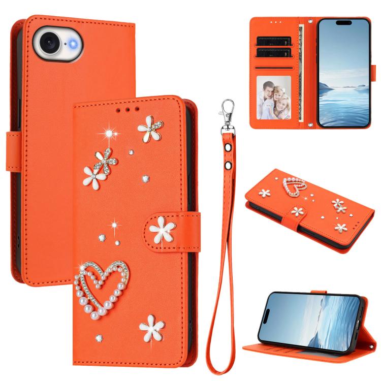 Ốp điện thoại da thuần chay hai lớp họa tiết hoa trái tim ZS01 kèm dây đeo tay, dành cho iPhone 17e / 16e, dành cho iPhone 17 Pro Max, dành cho iPhone 17 Pro, dành cho iPhone 17, dành cho iPhone Air, dành cho iPhone 16 Pro Max