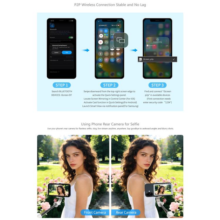 Màn hình selfie FEELWORLD MC4 cho vlog, livestream, kết nối không dây từ tính, có điều khiển từ xa