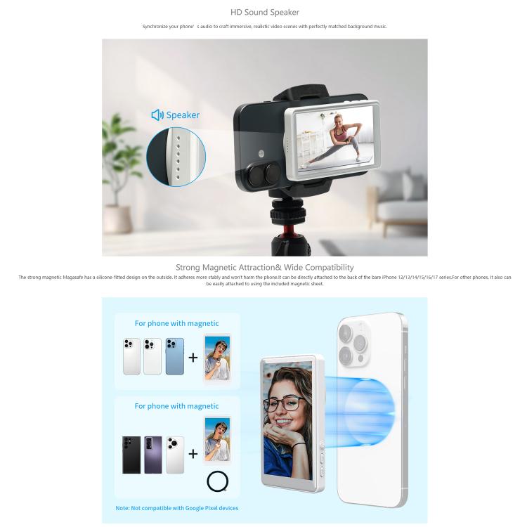 Màn hình selfie FEELWORLD MC4 cho vlog, livestream, kết nối không dây từ tính, có điều khiển từ xa
