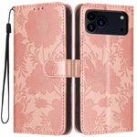 Sunflower Embossed Vegan Leather Phone Case with Small Black Rope, For iPhone 16e / 17e, For iPhone 17 Pro Max, For iPhone 17 Pro, For iPhone 17, For iPhone Air, For iPhone 16 Pro Max, For iPhone 16 Pro, For iPhone 16 Plus