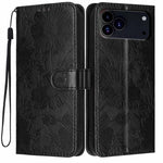 Sunflower Embossed Vegan Leather Phone Case with Small Black Rope, For iPhone 16e / 17e, For iPhone 17 Pro Max, For iPhone 17 Pro, For iPhone 17, For iPhone Air, For iPhone 16 Pro Max, For iPhone 16 Pro, For iPhone 16 Plus