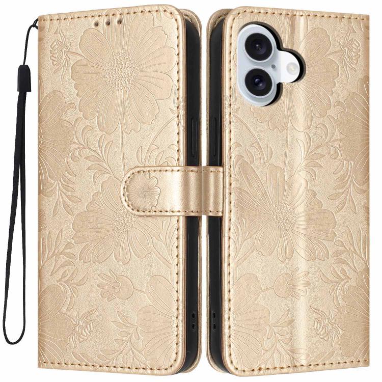 Sunflower Embossed Vegan Leather Phone Case with Small Black Rope, For iPhone 16e / 17e, For iPhone 17 Pro Max, For iPhone 17 Pro, For iPhone 17, For iPhone Air, For iPhone 16 Pro Max, For iPhone 16 Pro, For iPhone 16 Plus