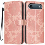 Sunflower Embossed Vegan Leather Phone Case with Small Black Rope, For iPhone 16e / 17e, For iPhone 17 Pro Max, For iPhone 17 Pro, For iPhone 17, For iPhone Air, For iPhone 16 Pro Max, For iPhone 16 Pro, For iPhone 16 Plus