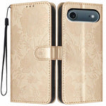 Sunflower Embossed Vegan Leather Phone Case with Small Black Rope, For iPhone 16e / 17e, For iPhone 17 Pro Max, For iPhone 17 Pro, For iPhone 17, For iPhone Air, For iPhone 16 Pro Max, For iPhone 16 Pro, For iPhone 16 Plus