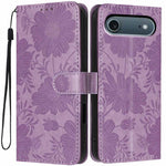 Sunflower Embossed Vegan Leather Phone Case with Small Black Rope, For iPhone 16e / 17e, For iPhone 17 Pro Max, For iPhone 17 Pro, For iPhone 17, For iPhone Air, For iPhone 16 Pro Max, For iPhone 16 Pro, For iPhone 16 Plus