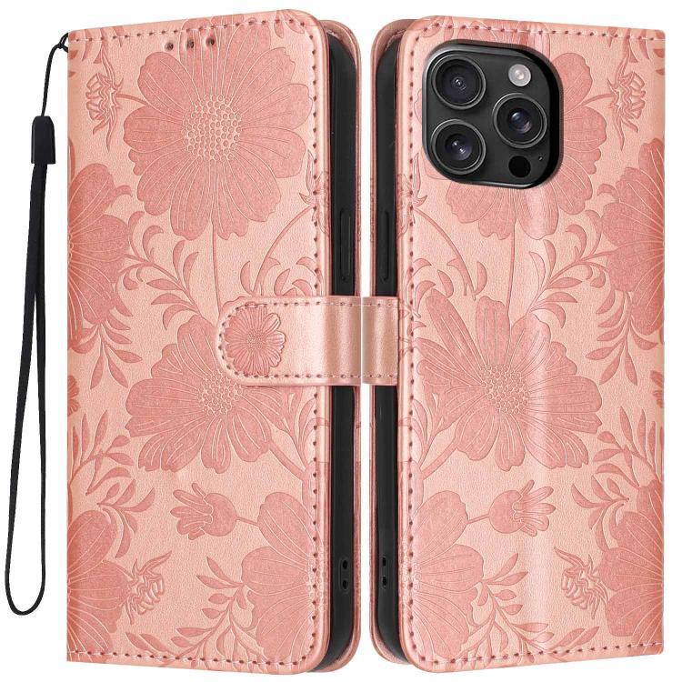 Sunflower Embossed Vegan Leather Phone Case with Small Black Rope, For iPhone 16e / 17e, For iPhone 17 Pro Max, For iPhone 17 Pro, For iPhone 17, For iPhone Air, For iPhone 16 Pro Max, For iPhone 16 Pro, For iPhone 16 Plus