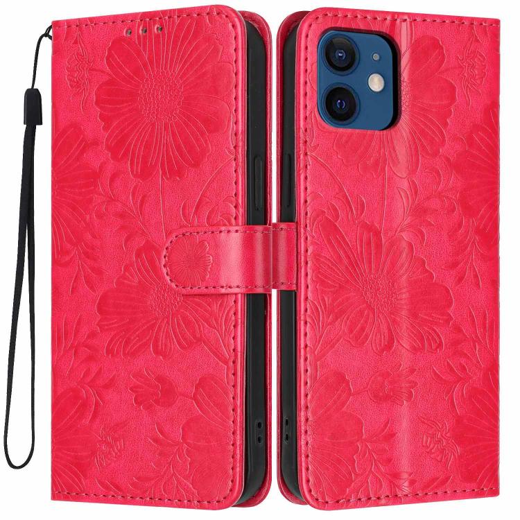 Sunflower Embossed Vegan Leather Phone Case with Small Black Rope, For iPhone 14 Pro Max, For iPhone 13 Pro Max, For iPhone 13 Pro, For iPhone 13, For iPhone 12 / 12 Pro, For iPhone 12 Pro Max, For iPhone 11 Pro Max, For iPhone 11