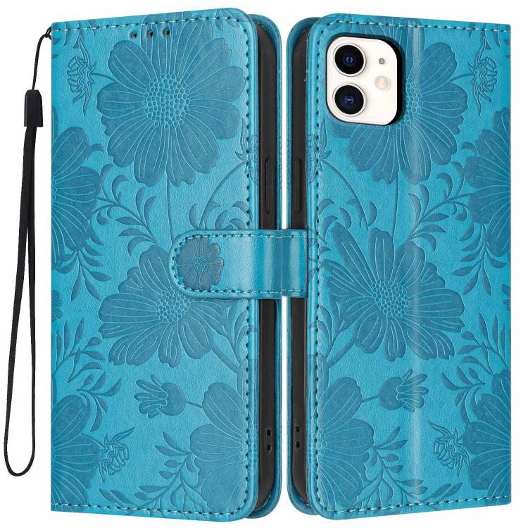 Sunflower Embossed Vegan Leather Phone Case with Small Black Rope, For iPhone 14 Pro Max, For iPhone 13 Pro Max, For iPhone 13 Pro, For iPhone 13, For iPhone 12 / 12 Pro, For iPhone 12 Pro Max, For iPhone 11 Pro Max, For iPhone 11