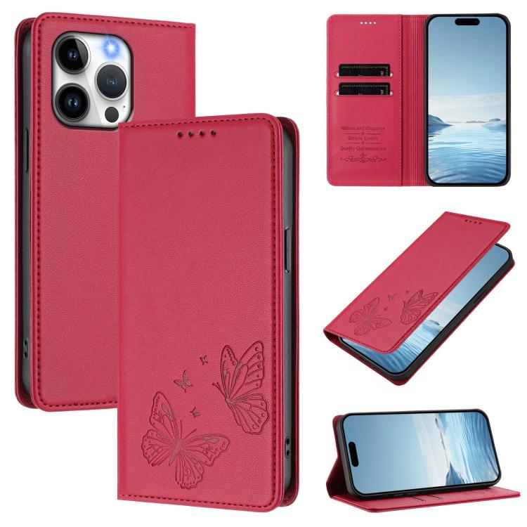 Strong Magnetic Dual Butterfly RFID Vegan Leather Phone Case, For iPhone 15, For iPhone 14 Plus, For iPhone 14 / 13, For iPhone 14 Pro