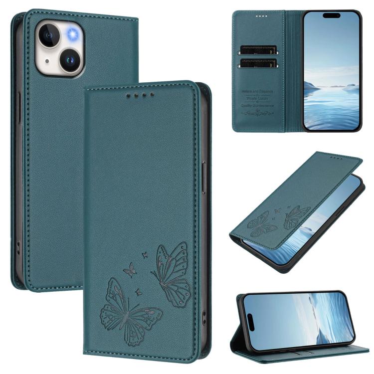 Ốp điện thoại da thuần chay RFID cánh bướm đôi nam châm mạnh, Dành cho iPhone 16, Dành cho iPhone 15 Pro Max, Dành cho iPhone 15 Pro, Dành cho iPhone 15 Plus