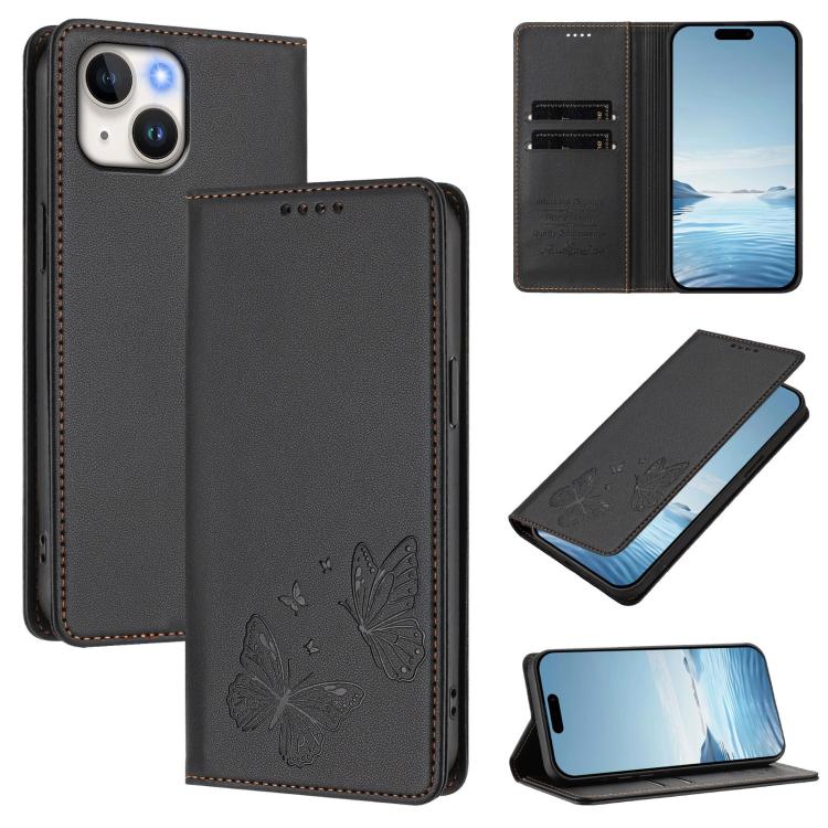 Ốp điện thoại da thuần chay RFID cánh bướm đôi nam châm mạnh, Dành cho iPhone 16, Dành cho iPhone 15 Pro Max, Dành cho iPhone 15 Pro, Dành cho iPhone 15 Plus