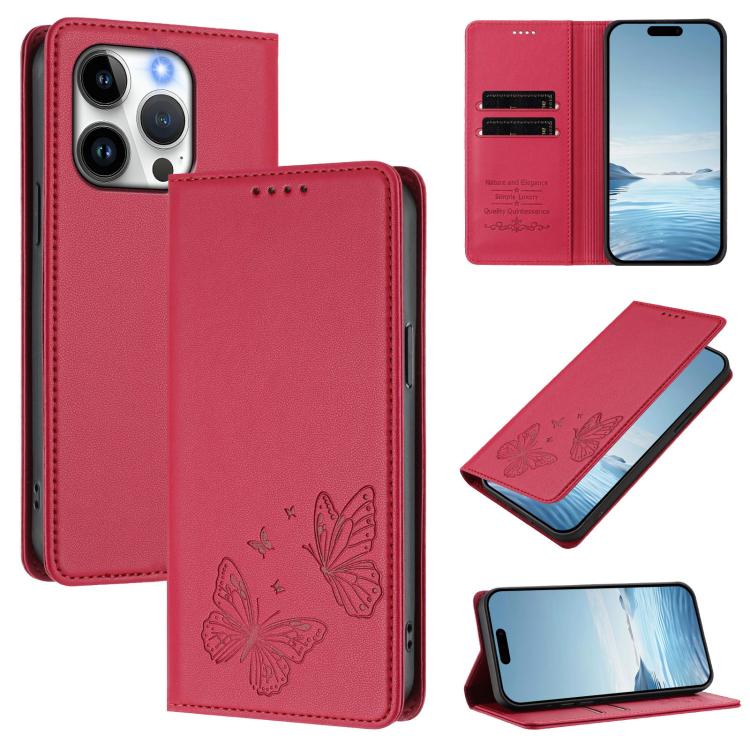 Ốp điện thoại da thuần chay RFID cánh bướm đôi nam châm mạnh, Dành cho iPhone 16, Dành cho iPhone 15 Pro Max, Dành cho iPhone 15 Pro, Dành cho iPhone 15 Plus