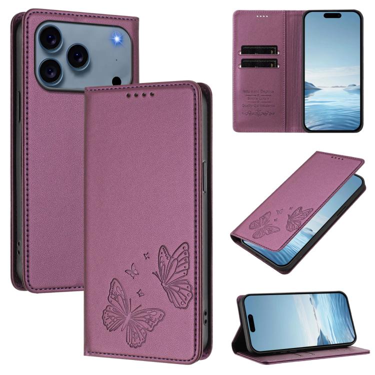 Strong Magnetic Dual Butterfly RFID Vegan Leather Phone Case, For iPhone 17e / 16e, For iPhone 17 Pro Max, For iPhone 17 Pro, For iPhone 17