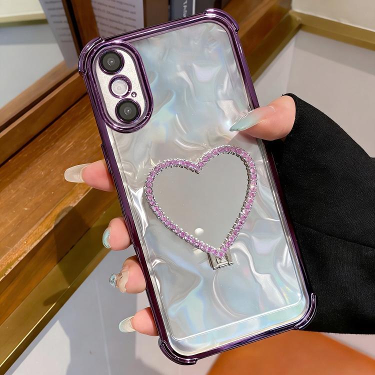Ốp Lưng Điện Thoại TPU + Acrylic Mạ Điện Hình Trái Tim Có Giá Đỡ, Dành Cho iPhone XR, Dành Cho iPhone XS Max