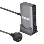 Bộ sạc đa năng YMX-1000W 1000W 8 cổng Type-C và 2 cổng USB 10 cổng hiển thị kỹ thuật số, Phích cắm AU, EU, UK, US