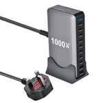 Bộ sạc đa năng YMX-1000W 1000W 8 cổng Type-C và 2 cổng USB 10 cổng hiển thị kỹ thuật số, Phích cắm AU, EU, UK, US