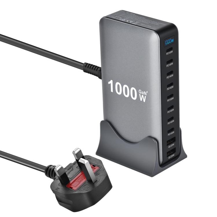 Bộ sạc đa năng YMX-1000W 1000W 8 cổng Type-C và 2 cổng USB 10 cổng hiển thị kỹ thuật số, Phích cắm AU, EU, UK, US