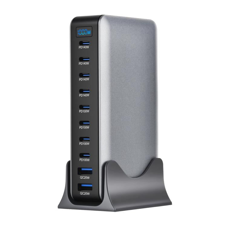 Bộ sạc đa năng YMX-1000W 1000W 8 cổng Type-C và 2 cổng USB 10 cổng hiển thị kỹ thuật số, Phích cắm AU, EU, UK, US