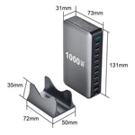 Bộ sạc đa năng YMX-1000W 1000W 8 cổng Type-C và 2 cổng USB 10 cổng hiển thị kỹ thuật số, Phích cắm AU, EU, UK, US