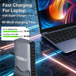 Bộ sạc đa năng YMX-1000W 1000W 8 cổng Type-C và 2 cổng USB 10 cổng hiển thị kỹ thuật số, Phích cắm AU, EU, UK, US