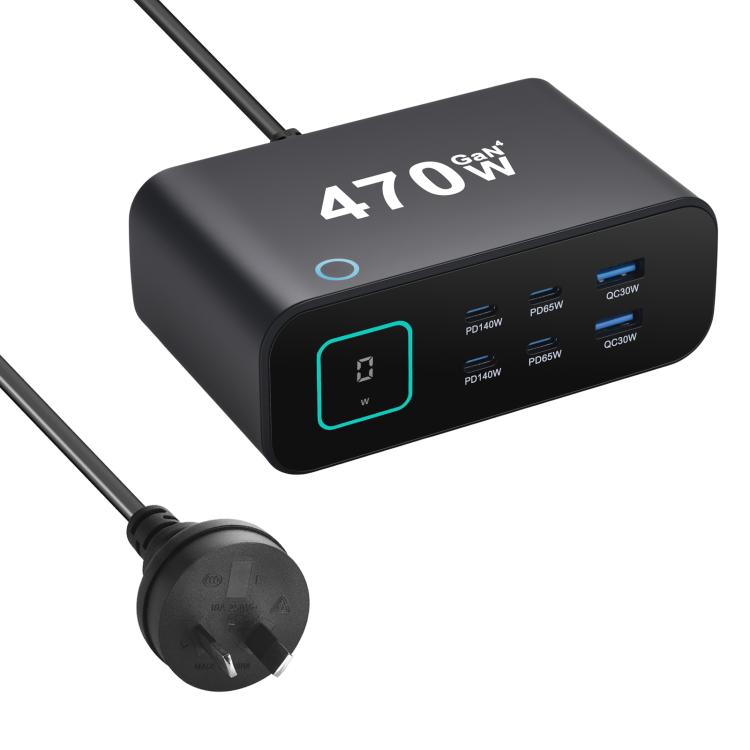 Bộ sạc đa chức năng YMX-615-LCD470W 470W 4 cổng Type-C và 2 cổng USB GaN, Phích cắm AU, EU, UK, US