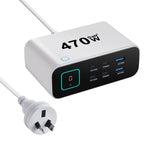 Bộ sạc đa chức năng YMX-615-LCD470W 470W 4 cổng Type-C và 2 cổng USB GaN, Phích cắm AU, EU, UK, US