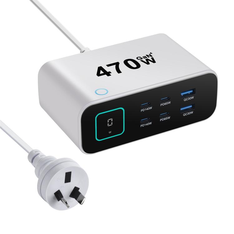 Bộ sạc đa chức năng YMX-615-LCD470W 470W 4 cổng Type-C và 2 cổng USB GaN, Phích cắm AU, EU, UK, US