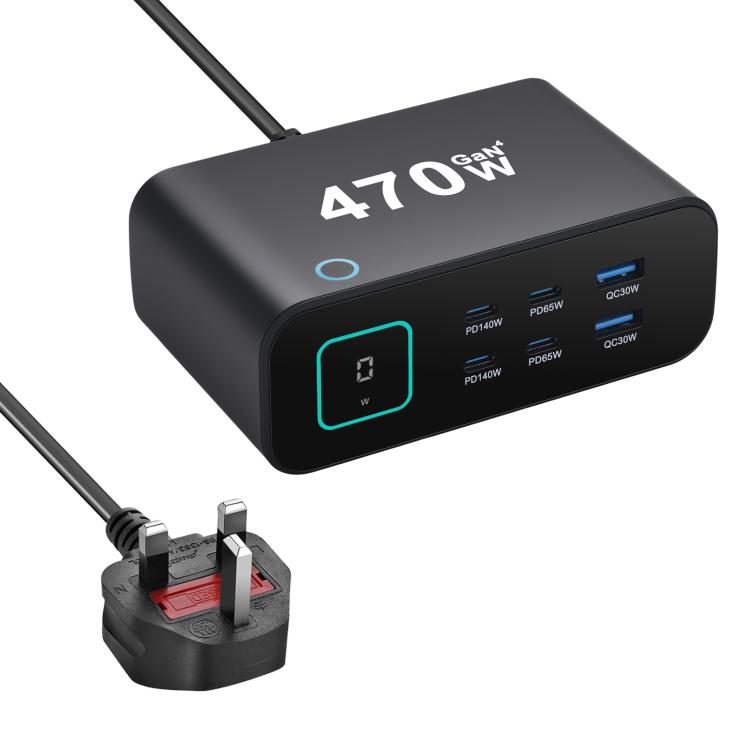 Bộ sạc đa chức năng YMX-615-LCD470W 470W 4 cổng Type-C và 2 cổng USB GaN, Phích cắm AU, EU, UK, US