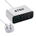 Bộ sạc đa chức năng YMX-615-LCD470W 470W 4 cổng Type-C và 2 cổng USB GaN, Phích cắm AU, EU, UK, US