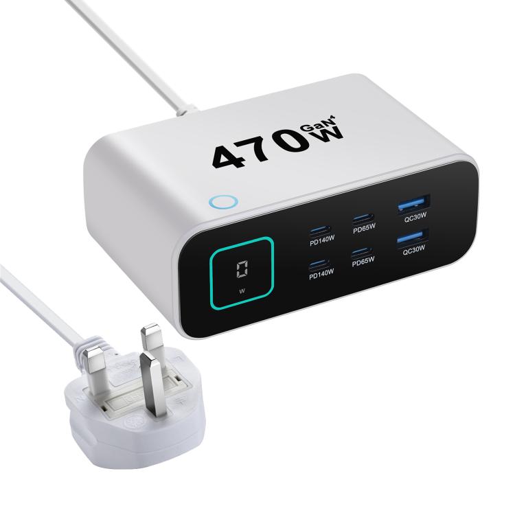 Bộ sạc đa chức năng YMX-615-LCD470W 470W 4 cổng Type-C và 2 cổng USB GaN, Phích cắm AU, EU, UK, US