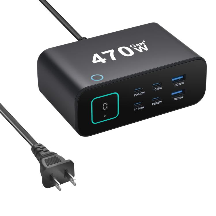 Bộ sạc đa chức năng YMX-615-LCD470W 470W 4 cổng Type-C và 2 cổng USB GaN, Phích cắm AU, EU, UK, US