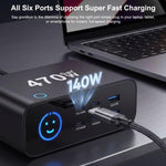 Bộ sạc đa chức năng YMX-615-LCD470W 470W 4 cổng Type-C và 2 cổng USB GaN, Phích cắm AU, EU, UK, US
