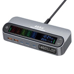 Bộ sạc đa chức năng thông minh YMX-LCD405W 405W 3 cổng Type-C và 2 cổng USB GaN hiển thị kỹ thuật số, Phích cắm AU, EU, UK, US