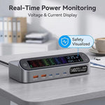 Bộ sạc đa chức năng thông minh YMX-LCD405W 405W 3 cổng Type-C và 2 cổng USB GaN hiển thị kỹ thuật số, Phích cắm AU, EU, UK, US