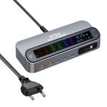 YMX-LCD470W 470W 3xType-C and 2xUSB GaN Smart Digital Display Multi-Function Charger with Type-C Retractable Cable, AU Plug, EU Plug, UK Plug, US Plug