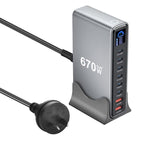 Bộ sạc đa chức năng YMX-LCD670W 670W 6 cổng Type-C và 2 cổng USB GaN hiển thị kỹ thuật số, Phích cắm AU, EU, UK, US