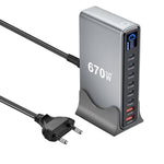 Bộ sạc đa chức năng YMX-LCD670W 670W 6 cổng Type-C và 2 cổng USB GaN hiển thị kỹ thuật số, Phích cắm AU, EU, UK, US