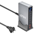Bộ sạc đa chức năng YMX-LCD670W 670W 6 cổng Type-C và 2 cổng USB GaN hiển thị kỹ thuật số, Phích cắm AU, EU, UK, US