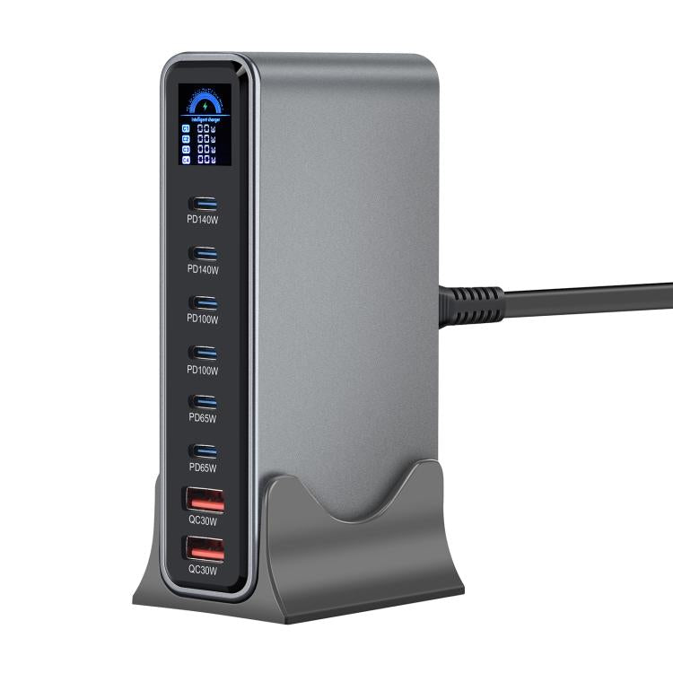 Bộ sạc đa chức năng YMX-LCD670W 670W 6 cổng Type-C và 2 cổng USB GaN hiển thị kỹ thuật số, Phích cắm AU, EU, UK, US