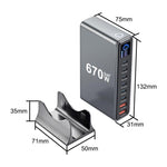 Bộ sạc đa chức năng YMX-LCD670W 670W 6 cổng Type-C và 2 cổng USB GaN hiển thị kỹ thuật số, Phích cắm AU, EU, UK, US