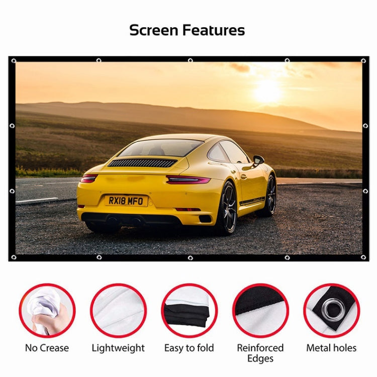 Rèm phim máy chiếu polyester mỏng gập đơn giản, 60 inch (16:9) Diện tích chiếu: 132x75cm, 60 inch (4:3) Diện tích chiếu: 120x90cm, 72 inch (16:9) Diện tích chiếu: 159x90cm, 72 inch (4:3) Diện tích chiếu: 146x110cm