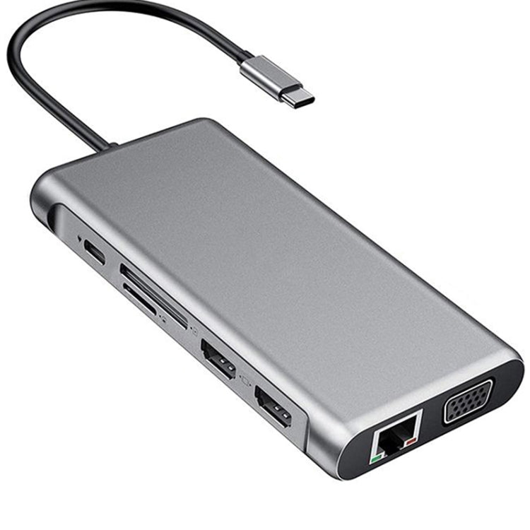 Trạm kết nối HUB 12 trong 1 gồm HDMI x2 + USB3.0 + USB2.0 + sạc PD + VGA + RJ45 + jack 3.5mm + TF/SD x2 cho Type-C / USB-C
