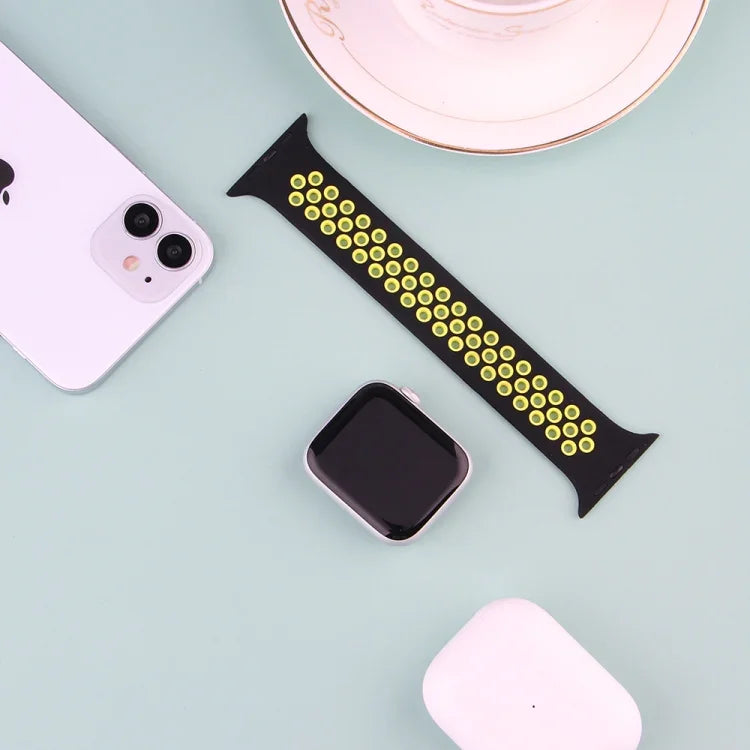 Dây Đeo Đồng Hồ Silicone Co Giãn Cho Apple Watch Series 6 & SE & 5 & 4 40mm / 3 & 2 & 1 38mm, 135mm (Đen Vàng), 135mm (Đen Xám), 150mm (Đỏ Đen)
