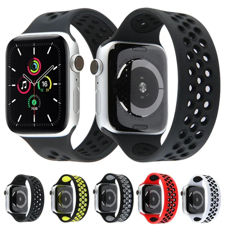 Dây Đeo Đồng Hồ Silicone Co Giãn Cho Apple Watch Series 6 & SE & 5 & 4 40mm / 3 & 2 & 1 38mm, 135mm (Đen Vàng), 135mm (Đen Xám), 150mm (Đỏ Đen)