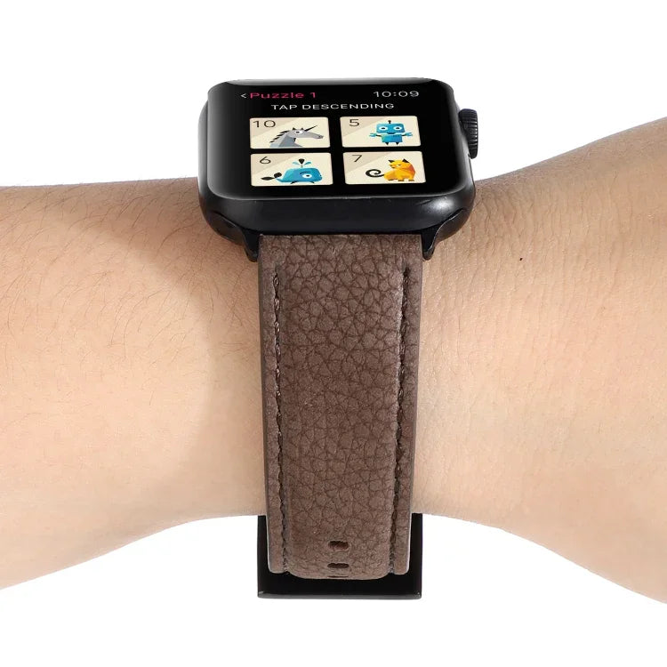 Dây đồng hồ da thật họa tiết vân vải Litchi cho Apple Watch Series 6 & SE & 5 & 4 44mm / 3 & 2 & 1 42mm, cho Apple Watch Series 7 45mm / 6 & SE & 5 & 4 44mm / 3 & 2 & 1 42mm