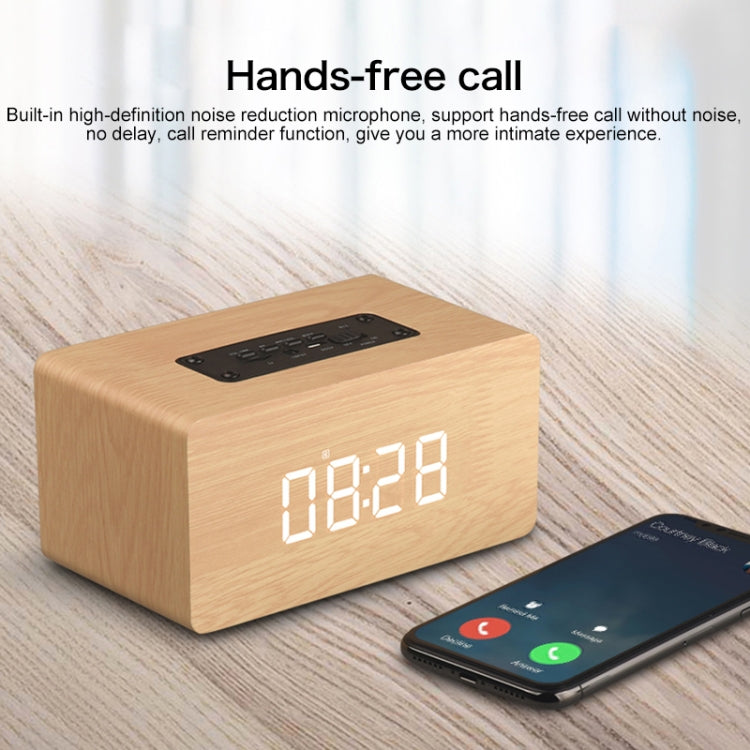 Loa Bluetooth đồng hồ gỗ W5C Subwoofer, hỗ trợ thẻ TF & AUX 3.5mm, gỗ nâu, gỗ vàng