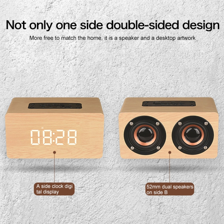Loa Bluetooth đồng hồ gỗ W5C Subwoofer, hỗ trợ thẻ TF & AUX 3.5mm, gỗ nâu, gỗ vàng